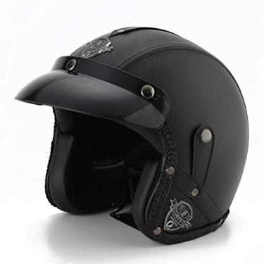 Imagem de Capacete De Motocicleta Open Face Medium Chopper Scooter Couro 3/4 Open Face Capacete De Bicicleta, CC02, XL-Suitable for head circumference/61-62cm