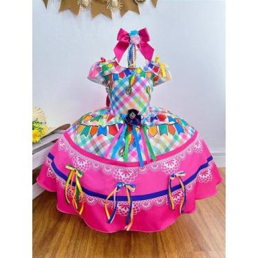 Imagem de Vestido Infantil Junino Festa São João Luxo Xadrez Colorido - Fabuloso