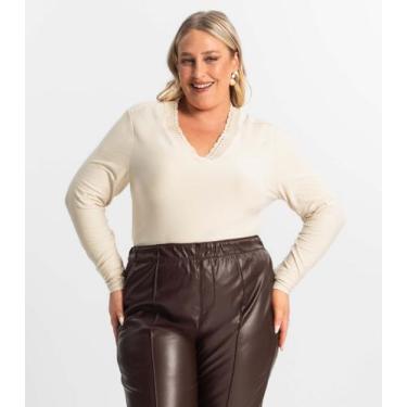 Imagem de Blusa Plus Size Manga Longa Feminina Secret Glam Bege, Plus G4, Bege