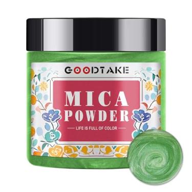 Imagem de GOODTAKE Pó de mica verde claro – pó de mica para resina, fabricação de velas, sabão – pigmento de mica em pó – corante para fazer sabão – para esmalte de unhas, sombra, pó de mica viscosa (verde
