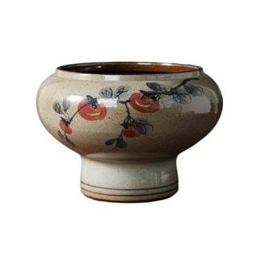 Imagem de Vasos de plantas Vaso de flores cerâmica retrô Jingdezhen estilo chinês, vaso grande diâmetro com base alta pintado à mão, plantas verde para uso doméstico