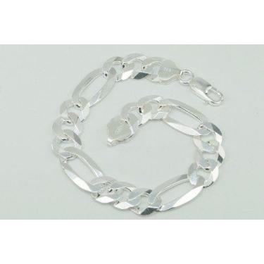 Imagem de Pulseira Masculina Grossa 12mm Fígaro Elos 3 Em 1 De Prata 925 - DR Jo