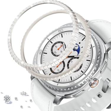 Imagem de DEALELE [Pacote com 2] Capa de bisel compatível com Samsung Galaxy Watch 8 Classic (46 mm), strass brilhante liga de diamante moldura de metal anel adesivo antiarranhões acessório protetor (Starlight)