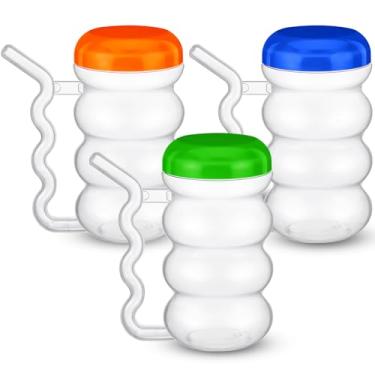 Imagem de FoldTier 3 peças Sip a Mug 400 ml Copo infantil de plástico fácil de segurar onde o cabo é o canudo transparente copos à prova de derramamento para uso diário para crianças idosos deficientes e