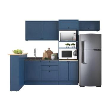 Imagem de Cozinha Modulada Pequena Herval Viana, 5 Peças, Azul Orion E Carvalho 