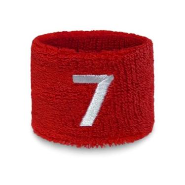 Imagem de Couver Pulseira unissex esportiva vermelha/atlética com bordado numérico, número 7, 10 x 7,6 cm, 1 peça
