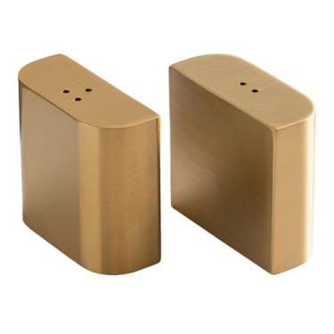 Imagem de Zerodeko Conjunto de saleiro e pimenteiro, 2 peças de coqueteleira de aço inoxidável para sal em pó, açúcar, pimenta, dispensador de especiarias com orifícios ajustáveis, dourado