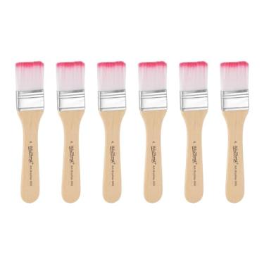 Imagem de HARFINGTON 6 pincéis pequenos de tinta plana de 2,5 cm e pincéis de nylon com cabo de madeira para pintura de arte faça você mesmo, móveis, cercas, deck, parede, porta, vermelho, vermelho