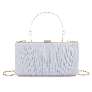 Imagem de Fecialy Bolsa clutch feminina plissada para noite bolsa formal com corrente para festa de casamento, Prata