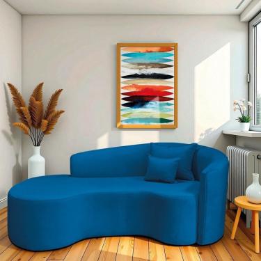 Imagem de Recamier Curvo Orgânico 200cm 3 Lugares Lado Esquerdo para Sala de Estar Linho Londres Azul royal