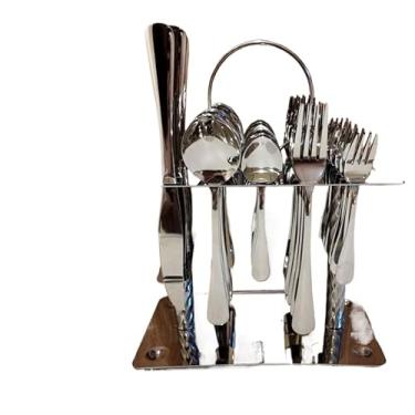 Imagem de Conjunto De Talheres De Luxo InoxidáVel 24pç E 30pç Com Suporte(30 PEÇAS PRATA)