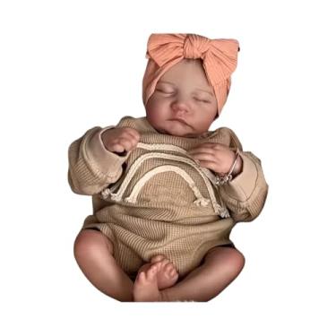 Imagem de Brastoy Bebê Reborn Boneca Corpo de Silicone Menina Original (48cm Menina Bebê Dormindo) - LACINHO COR ROSA