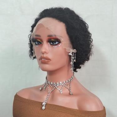 Imagem de Adette Peruca frontal de renda 33 x 10 cm, perucas de cabelo humano ondulado de água para mulheres negras, orelha a orelha, perucas frontais de renda, cor preta (25 cm)