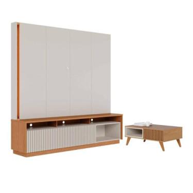 Imagem de Sala de estar Mesa com Estante Reno Off White Matte freijo - Mais de C