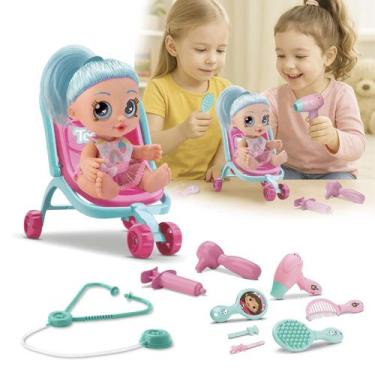 Imagem de Boneca Médica Dodói Kit Acessórios de Salão e Carrinho de Bebe Brinque