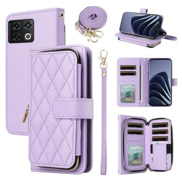 Imagem de Furiet Argyle Capa carteira para OnePlus 10 Pro One Plus 10Pro 5G com alça de pulso, 9+ compartimentos para cartão com zíper, capa para celular On 1Plus 1 + Plus10 1+ Pro Ten Mulheres Meninas Roxo
