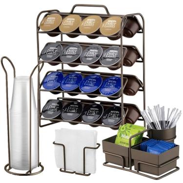 Imagem de Kit 4 Peças Suporte 32 Cápsulas Dolce Gusto Porta Copos Guardanapos Sachês Cor Café - Future