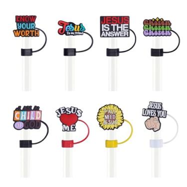 Imagem de 8 peças de tampas de palha de silicone fofas para Stanley, copos de 30 e 1,134 g, garrafa de água 0,4 polegadas/10 mm acessórios de copo reutilizáveis kits de tampas de tampas (Jesus Loves You)