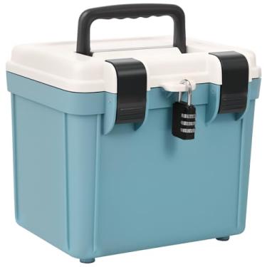 Imagem de XYDHQS SAFECombination Lock Box, organizador de bloqueio portátil de grande capacidade com trava de combinação, 21,5 x 18 x 19 cm, cofre de documentos resistente a impactos para viagens de escritório