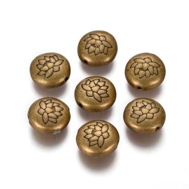 Imagem de LiQunSweet 10 peças de bronze antigo 14 mm redondo plano com contas de lótus tibetano vintage abaco espaçador contas para joias faça você mesmo, pulseira, colar, brinco, bolsa, chaveiro, decoração de