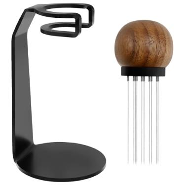 Imagem de KTZCTPCA Ferramenta de distribuição de café expresso WDT, agitador de distribuição de café expresso com suporte magnético, ferramenta de distribuição de agulha de café, agitador de agulha de dosagem