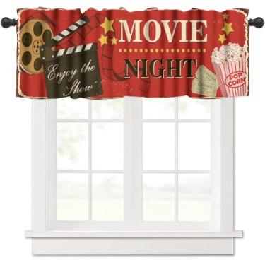 Imagem de Cortina para janela de cinema, estilo antigo, molinete de filme, pipoca, retrô, home cinema, sanefa para quarto, sala de estar, cozinha, sala de mídia, 137 x 45 cm