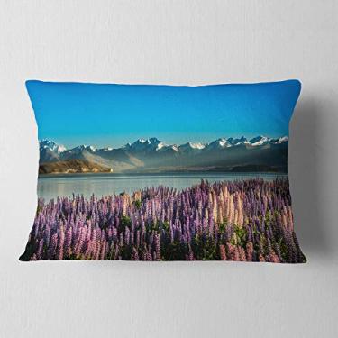 Imagem de Designart Manta de paisagem de montanhas incríveis águas e flores para sala de estar, sofá, almofada de alta qualidade + capa de almofada impressa em ambos os lados 30,5 x 50,8 cm