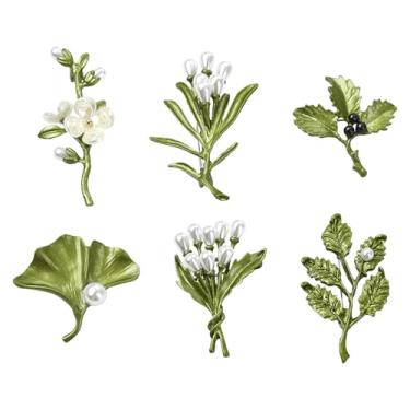 Imagem de Ornazy 6 peças de alfinetes de lapela de flores e árvores de estilos mistos vintage plástico pérola flor flor planta broche para joias acessórios presentes
