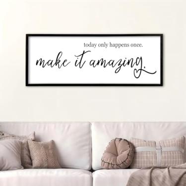 Imagem de flowtorely Today Only Happens Once Make It Amazing Wall Decor 81 cm x 30,5 cm Placa com citação inspiradora grande moldura de madeira vintage para escritório arte de pendurar na parede (preto)