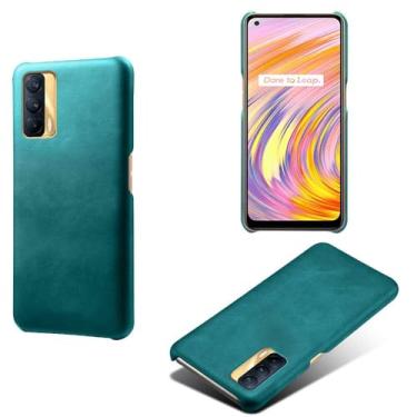 Imagem de Capa para OPPO Realme V15 5G,Proteção contra quedas,Casca de volta de cor sólida simples,Design de couro de imitação de plástico-Green