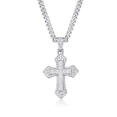 Imagem de TANTIUE Colar de cruz para mulheres, banhado a ouro 14 K, zircônia cúbica, pingente de cruz, fé, para homens, pingente de fé e crucifixo, Latão, Zircônia cúbica