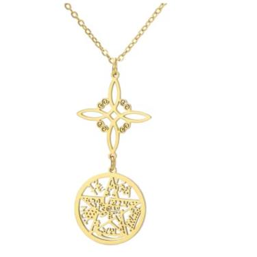 Imagem de YILUOCD Colar de nó de bruxa para mulheres, aço inoxidável, tetragrama, pentagrama, bruxa, mágica, nó celta, pingente de proteção, bruxaria, joia irlandesa pagã, Middle, Aço inoxidável, Sem Pedra