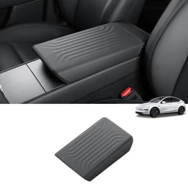 Imagem de LUCKEASY Capa protetora de caixa de apoio de braço para Tesla Model Y Juniper 2025 2026 Capa de console central capa de apoio de braço acessórios de carro TPE preto