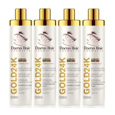 Imagem de Tratamento Profissional Dama Hair 2 Kit Gold 24k Shampoo e Condicionad