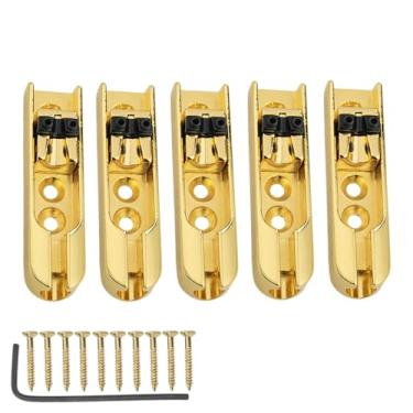 Imagem de DIAO79NI 5 peças de ponte para baixo individual para baixo ponte de baixo ponte de baixo de corda única para baixo de 4 cordas selas de zinco resistentes (ouro)