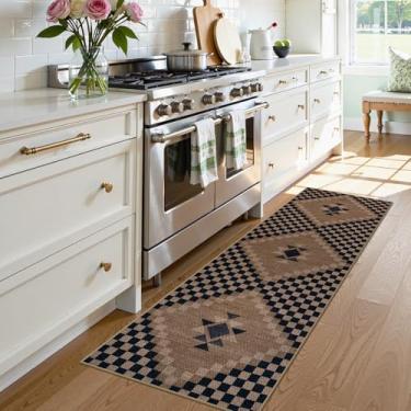 Imagem de LIVEBOX Tapete xadrez de juta fácil para corredores, antiderrapante, tapete lavável 5 x 12 cm para cozinha, ultrafino, sem galpão, tapetes de juta para entrada, tapete preto e bege para banheiro e