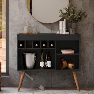 Imagem de Aparador Adega New Odin com Pés de Madeira e Prateleira (Preto)