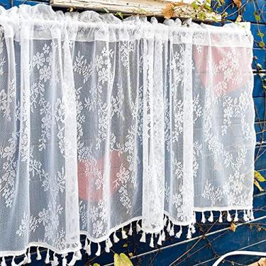 Imagem de Cortina de cozinha curta cortina de gaze de cozinha, parapés de cortina de janela semi-transparente, cortina curta de renda bordada branca, cortina de bistrô estilo rural para janelas sala de est