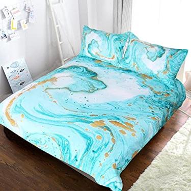 Imagem de Conjunto de capa de edredom King Blue Gold Pattern Art 234 x 284 cm, conjunto de cama com fronhas, quente, aconchegante, térmico, macio, 100% poliéster - duplo - 1 capa de edredom + 2 fronhas