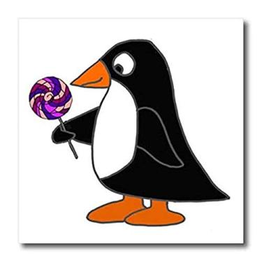 Imagem de 3dRose Papel de transferência engraçado legal de pinguim comendo pirulito colorido de 15 cm