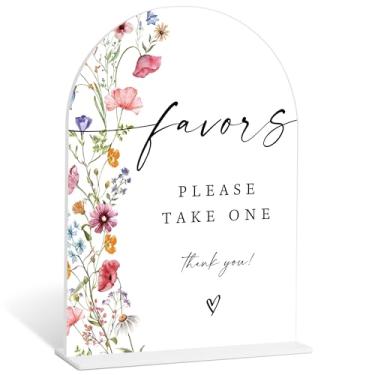 Imagem de Flowers Please Take One Sign, placa de lembrancinha de casamento com flores boho, decorações de chá de panela, decorações de festa de noivado, placas de mesa de acrílico com base para recepção de