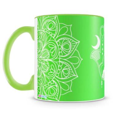 Imagem de Caneca Mandala Chamsá Personalizada de Porcelana Verde - Amo Canecas