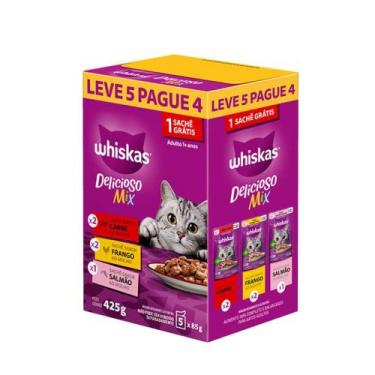 Imagem de Sachê Whiskas Delicioso Mix para Gatos Adultos Carne, Frango e Salmão 