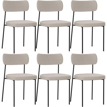 Imagem de Kit 06 Cadeiras Estofadas Para Sala De Jantar Melina L02 Linho Cru - Lyam Decor