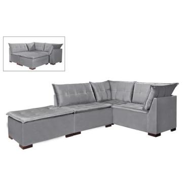 Imagem de Sofá de Canto Saturno 5 Lugares com Puff 186cm x 186cm Tecido Suede Ai