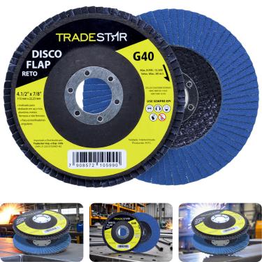 Imagem de Flap Disc 115 mm G40 Fibra Reto Azul Aço e Inox Tradestar