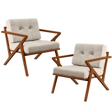 Imagem de Kit 02 Poltronas Decorativas Sala de Estar com Cintas de Corano Laís B04 Linho Cru - Lyam Decor