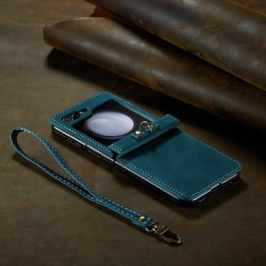 Imagem de Capa de proteção de couro para samsung galaxy z flip 5 flip5 flip4 flip 4 zflip5 capa alça de telefone, azul, para samsung z flip 5