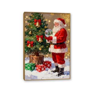 Imagem de Zeichn8u Decoração de parede com imagens de Natal, pinheiro, bola de cristal, Papai Noel, arte de parede em tela para decoração de Natal vintage, casa de fazenda, pôster, Natal, 105 x 70 cm (41 x 28