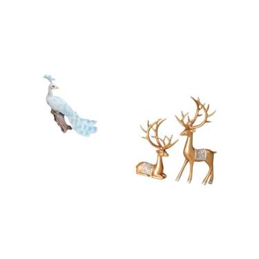 Imagem de Fenteer Escultura de Rena de Pavão, Estatueta Decorativa de Jardim, Artesanato, Estátua, Ornamento para Decoração de Casa, Quintal, Colecionável Europeu,